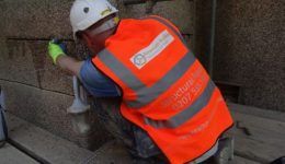 Masonry beaming to repair crack in wall