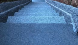 External staircase after application of Polyac Rapid, rapid cure, anti-slip, waterproof coating.