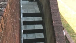 External staircase prior to removal on non-slip tiles