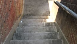 external staircase during removal of non-slip tiles