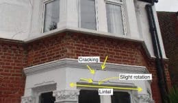 Photo highlighting cracking in bay window